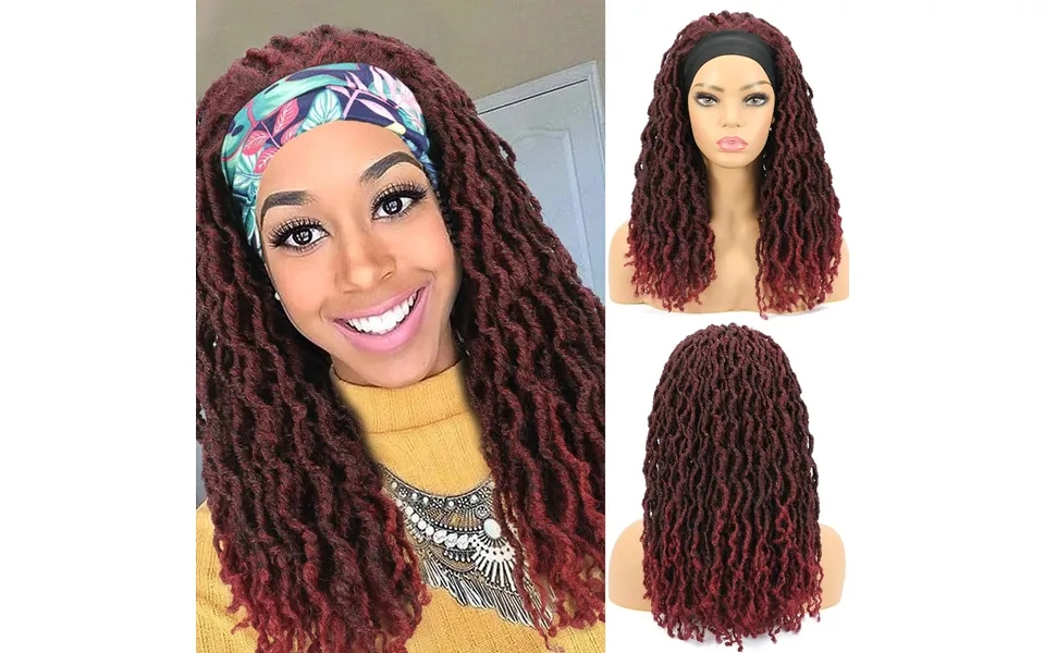 Headband Locs Braided Wigs For Black Women Soft Locs Braids Dreadloc Wig Synthetic Heat Resistant Fiber Red Burgundy Col