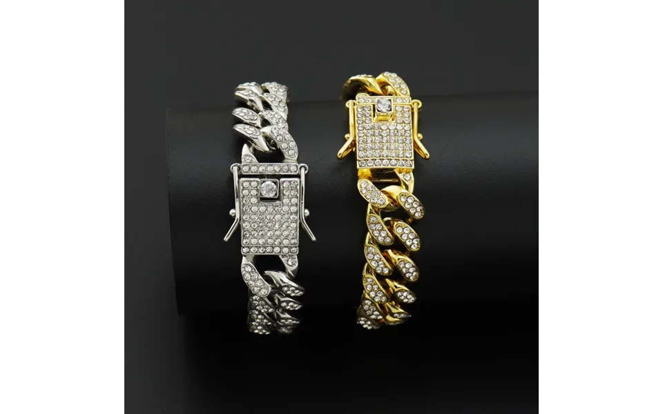 Hip Hop Shiny Cuban Link Chain Bracelets Women Men Gold Color Rhinestone Iced Out Chain Bracelets Punk Wristband Jewelry