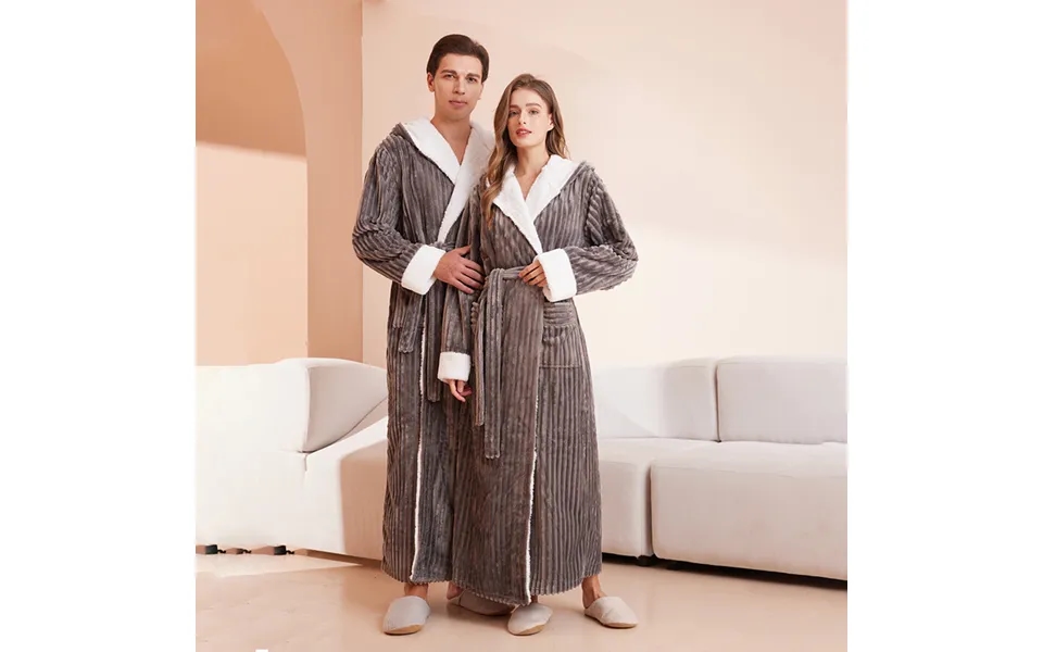 Men's Clothing Extra Long Plus Size Cut Velvet Hooded Striped Couple Nightgown Men And Women Plus Size Flannel Bathrobe