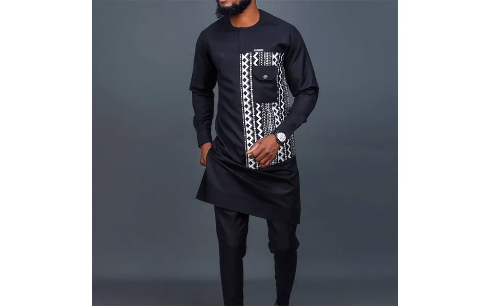 Men's Moslem New Independent Hot Sale Ethnic Style Men's Suit Pocket Design Black 112300