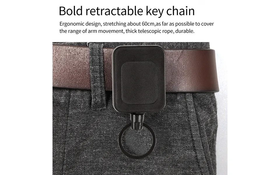 Men's Simple Anti Lost And Anti Theft Easy Pull Belt Back Clip Square Black Easy Pull Buckle Automatic Retractable Keych