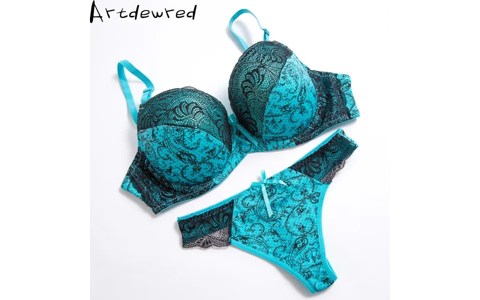 Sexy Thong Lace Push Up Bra Set Lingerie Women Underwear Intimates Embroidery Floral Black White Big Size Bra Brief