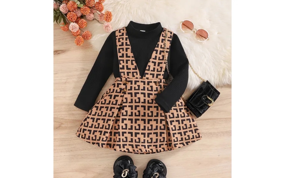 Treasure Salary Children's Clothing Autumn And Winter Girls' Classic Print Strap Dress High Neck Long Sleeve
