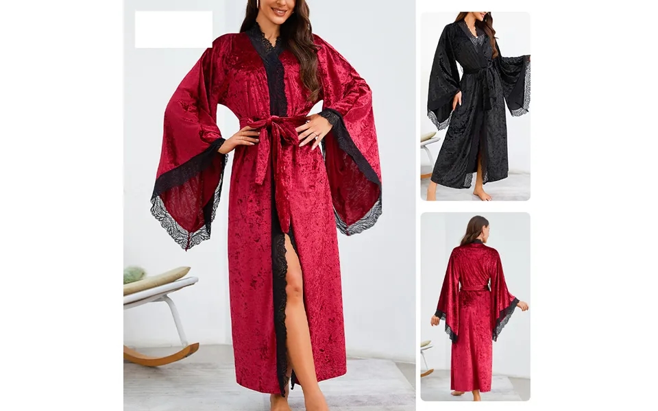 Women's Clothing Long Bathrobe Sexy Lace Light Luxury Long-sleeved Velvet Nightgown Bathrobe Home Clothes